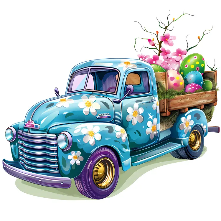Blue Truck with Easter Eggs