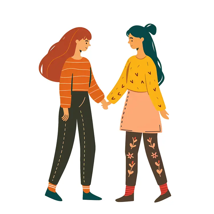 Two Women Holding Hands in Casual Clothing