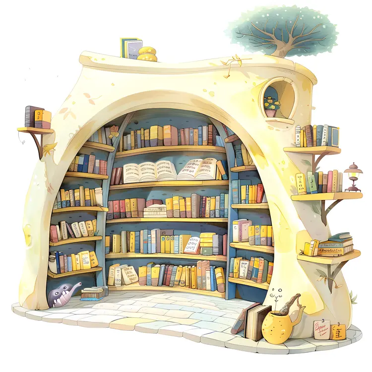 Whimsical Bookshelf in Fantasy Library