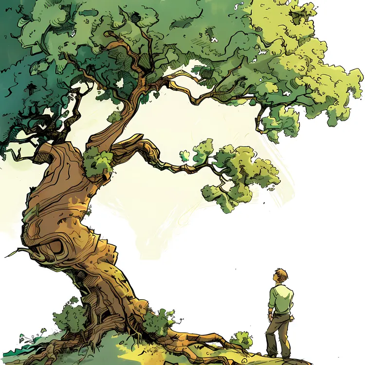 Man Observing Large Tree