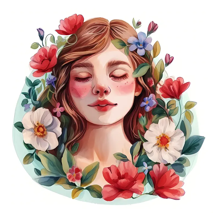 Woman with Floral Hair Illustration