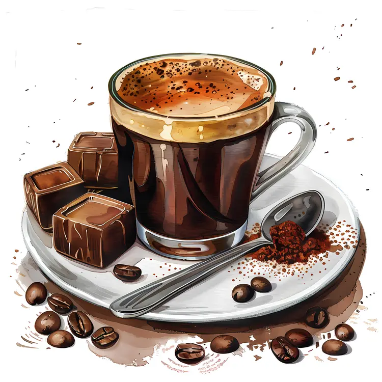 Coffee Cup with Beans and Chocolate