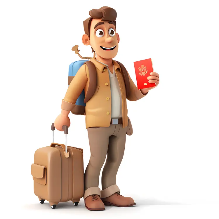 Cartoon Traveler with Luggage and Passport
