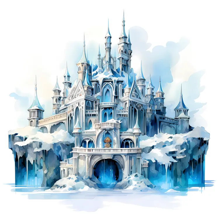 Grand Ice Castle in Snowy Landscape