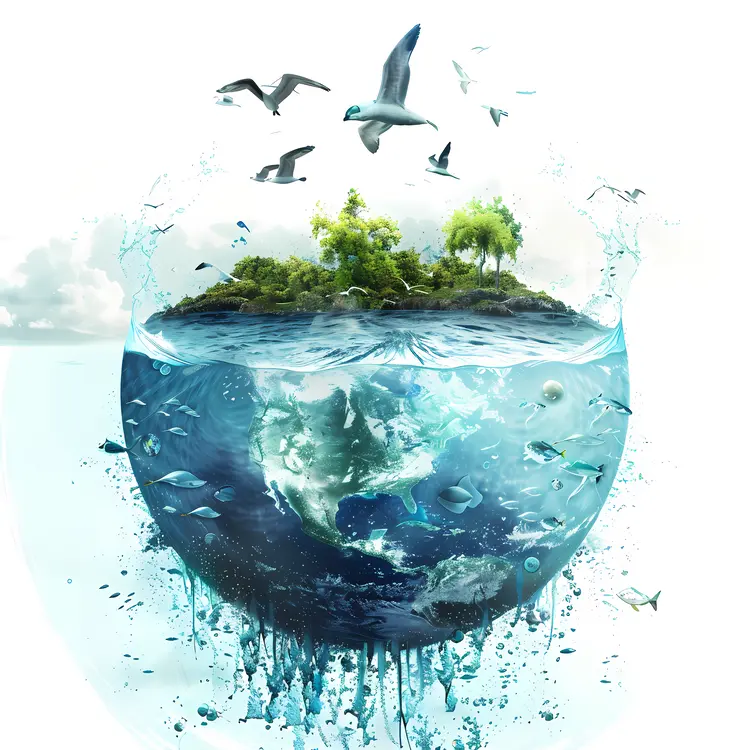 Earth with Island and Ocean Illustration