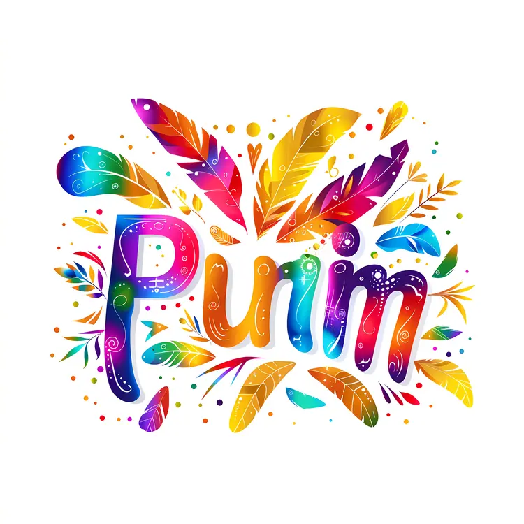 Colorful Purim Text with Feathers