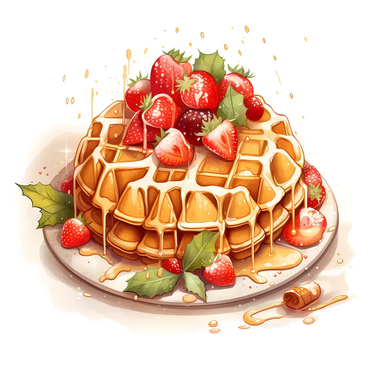 Christmas Waffles with Strawberries and Honey