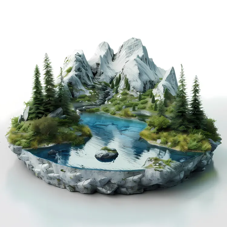 Mountain Lake with Trees and Water