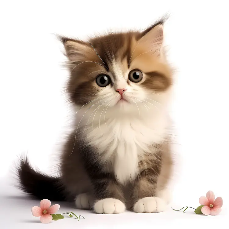 Fluffy Kitten with Flowers