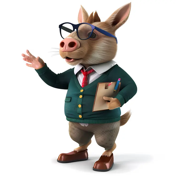 Cartoon Donkey with Glasses and Clipboard
