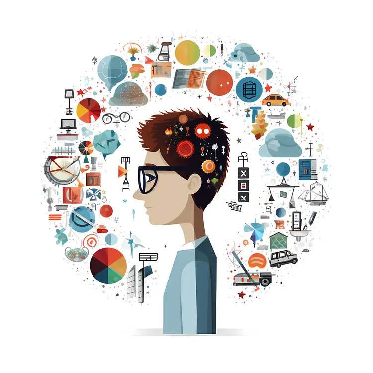 Abstract Silhouette with Educational Icons