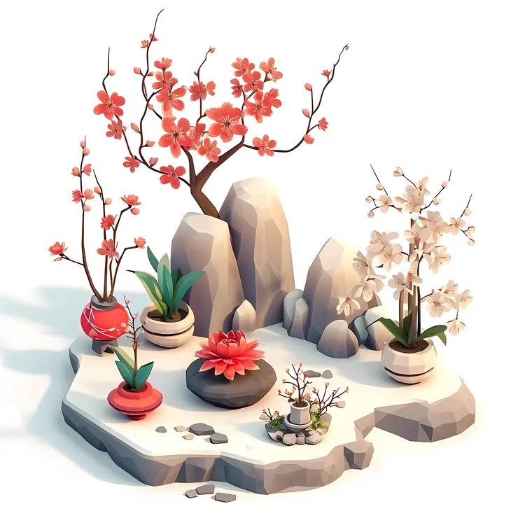 Bonsai and Flower Arrangement