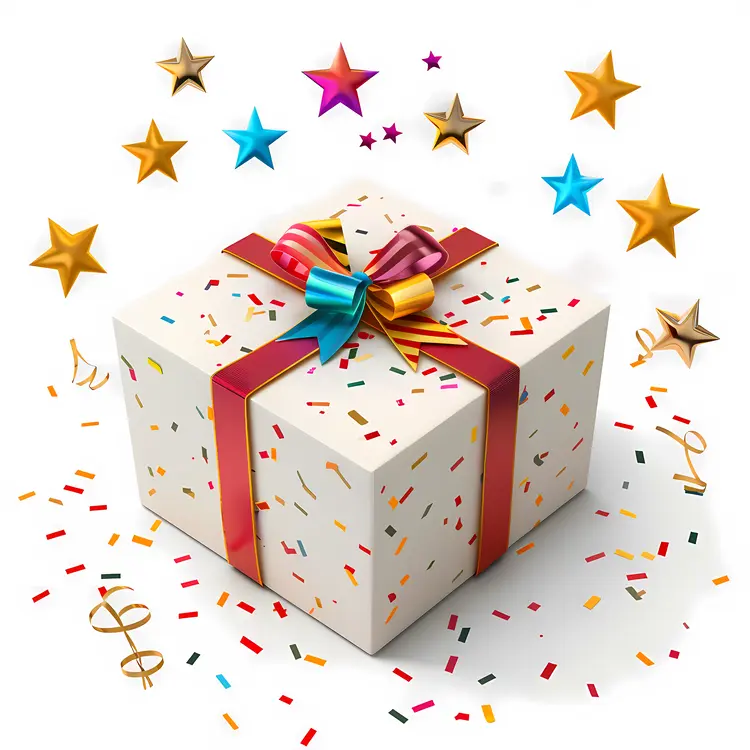 Gift Box with Ribbon and Confetti