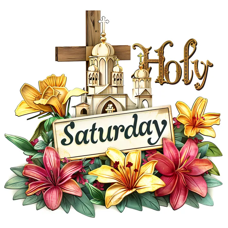 Holy Saturday Church Illustration with Flowers