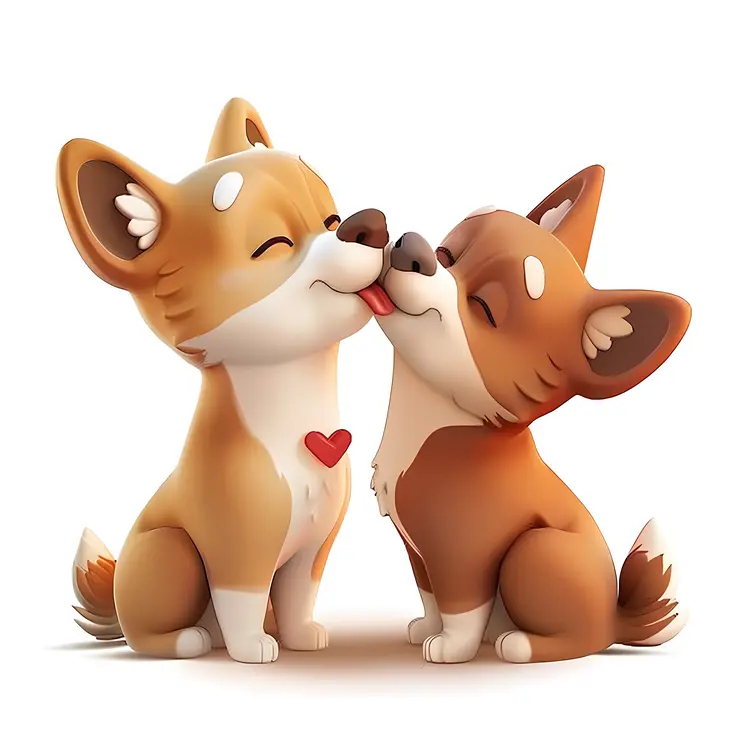 Adorable Cartoon Dogs Kissing