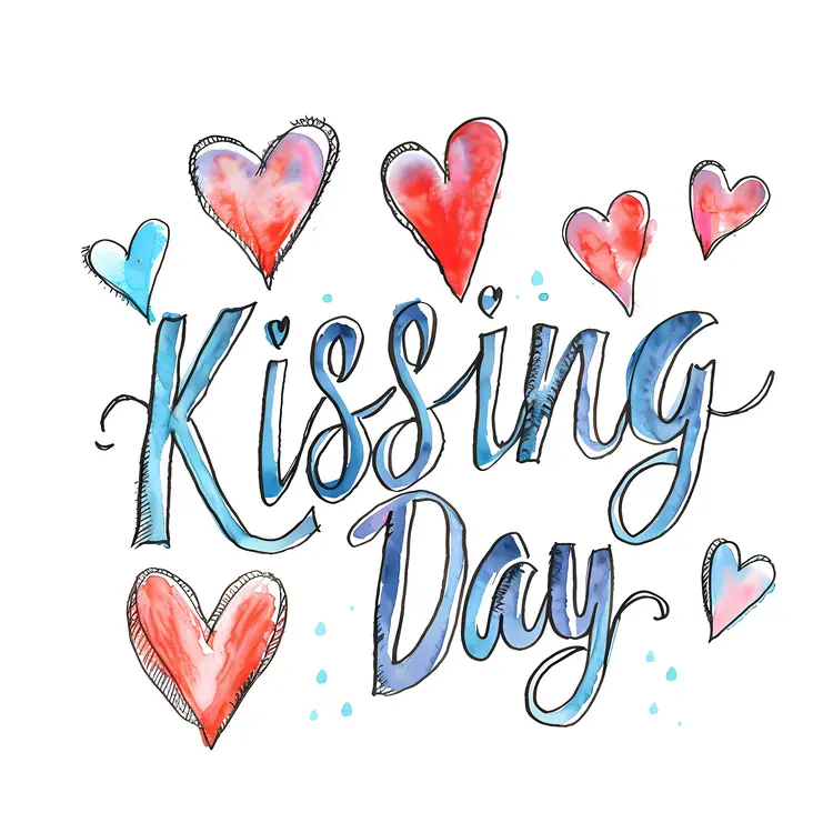Kissing Day Celebration with Blue and Red Hearts