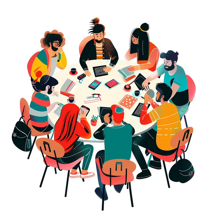 Group of Friends Discussing Around a Table