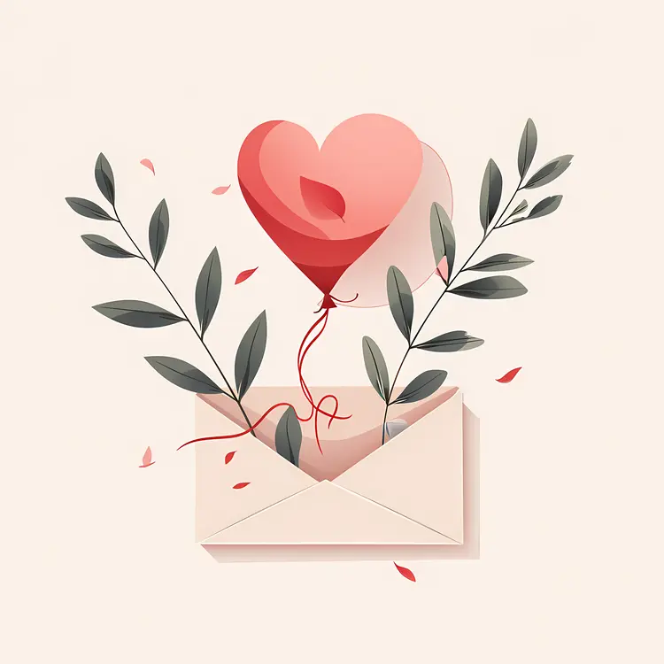 Heart Balloon with Leaves in Envelope