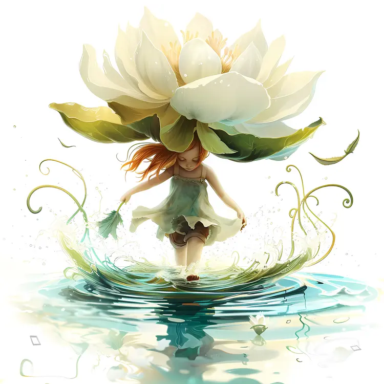 Cute Girl with Flower Hat in Water