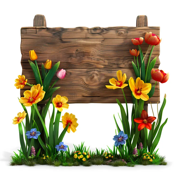 Wooden Sign with Colorful Flowers