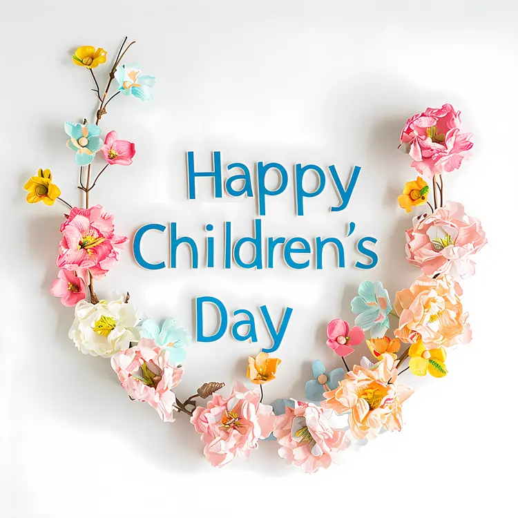 Happy Children's Day with Floral Wreath