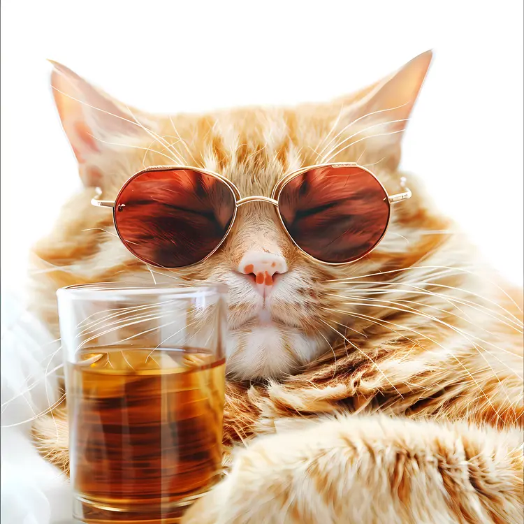 Cool Cat with Drink and Sunglasses