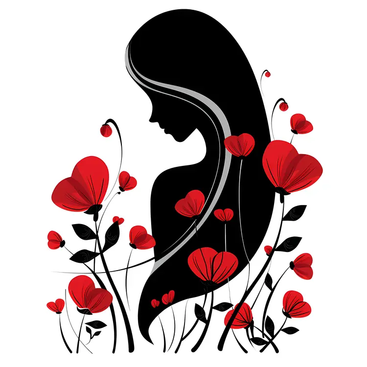 Silhouette with Red Flowers