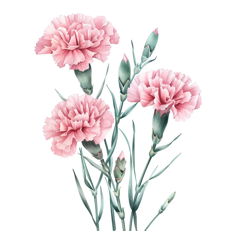 Pink Carnations with Green Leaves
