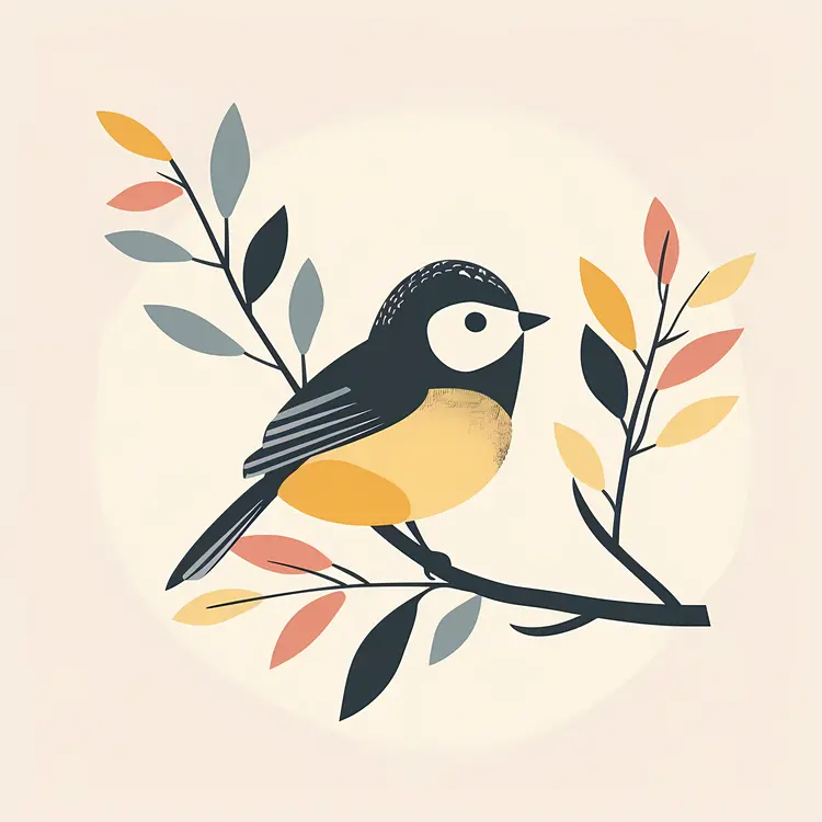 Bird on Branch with Leaves