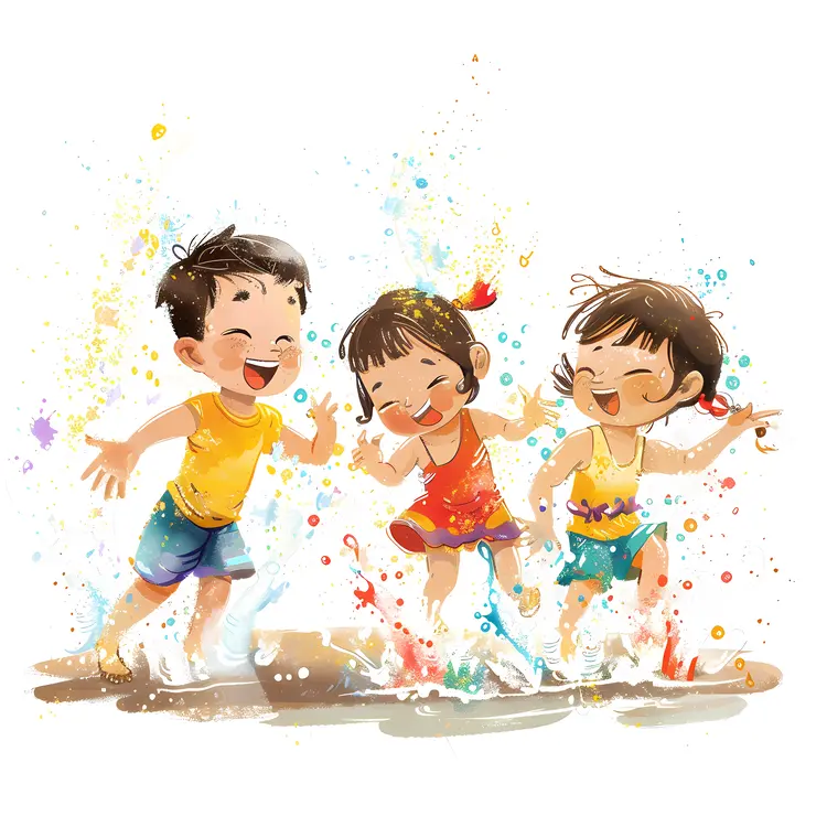 Children Playing in Songkran Festival
