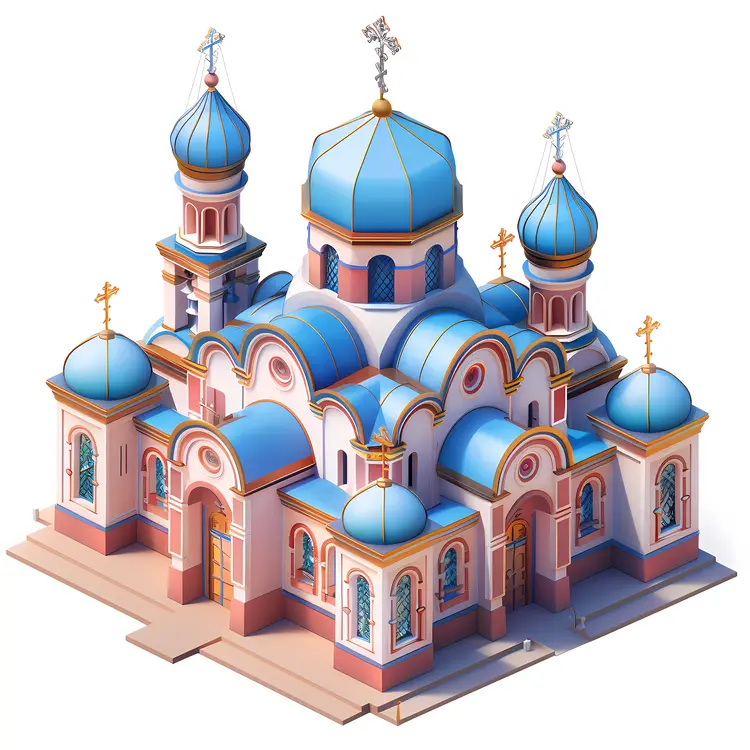 Church with Blue Domes Illustration