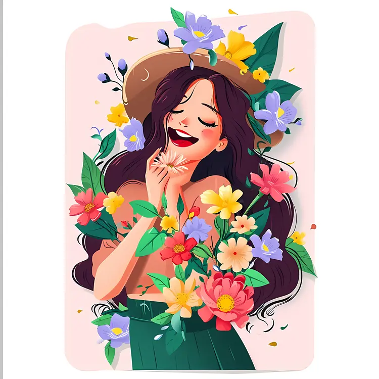 Smiling Woman with Floral Hat