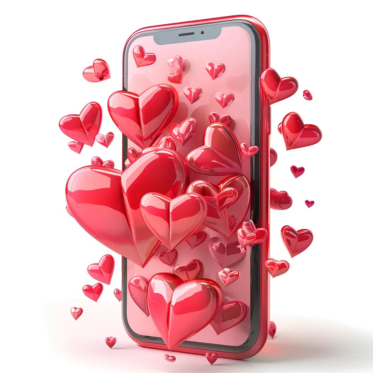 Smartphone with 3D Hearts for Valentine's Day