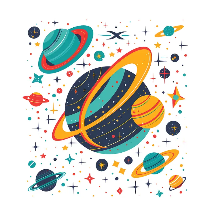 Colorful Planets and Stars Illustration
