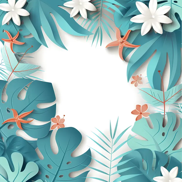 Tropical Leaves and Flowers Background