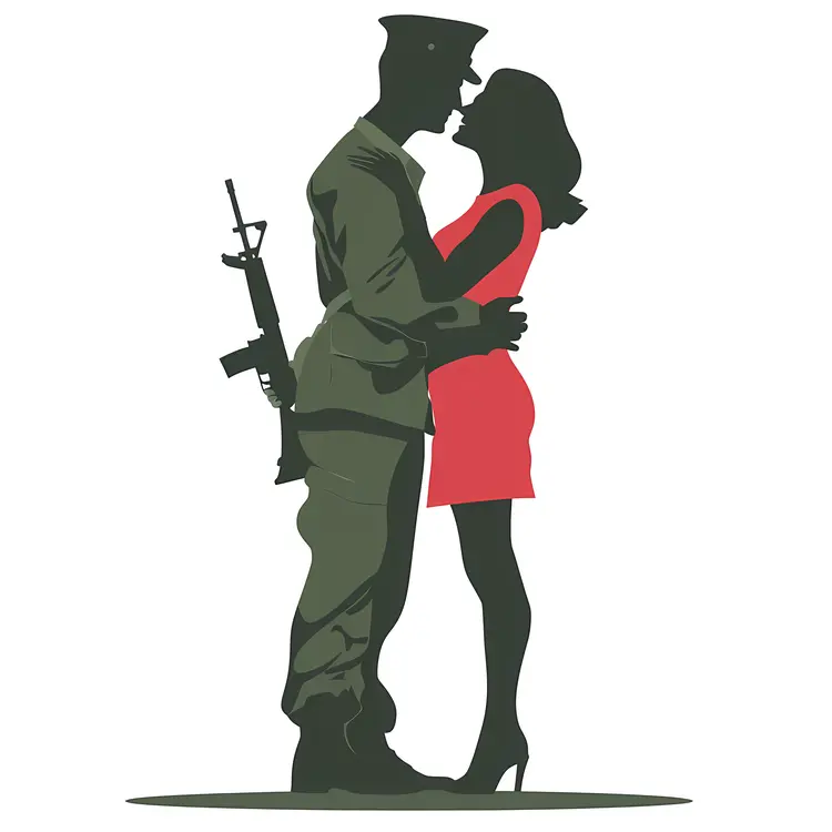 Romantic Soldier and Partner Silhouette
