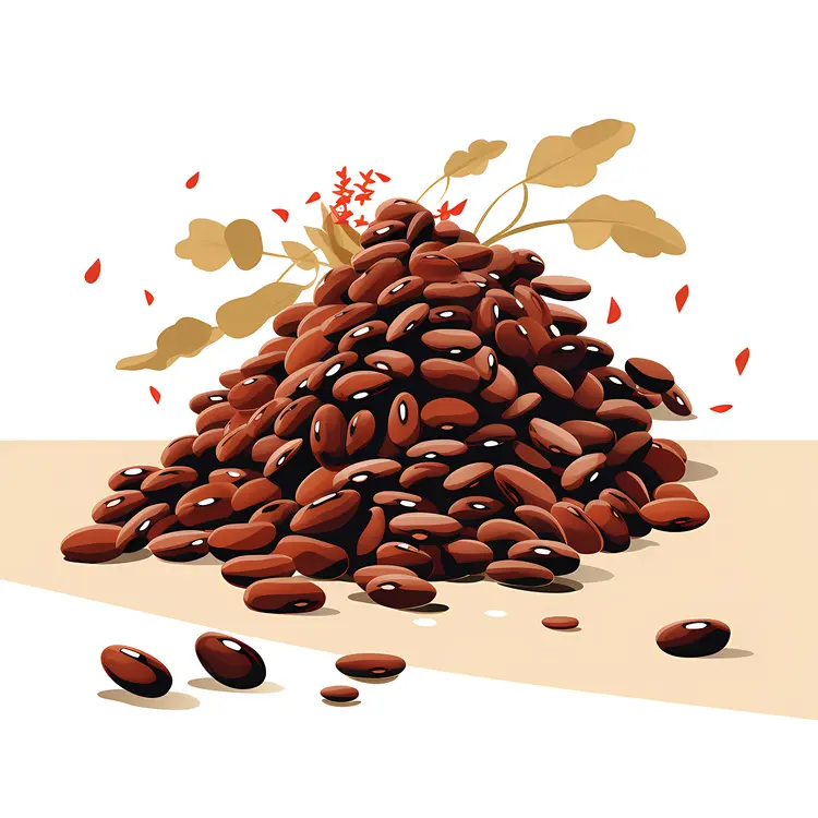 Pile of Black Beans with Leaves