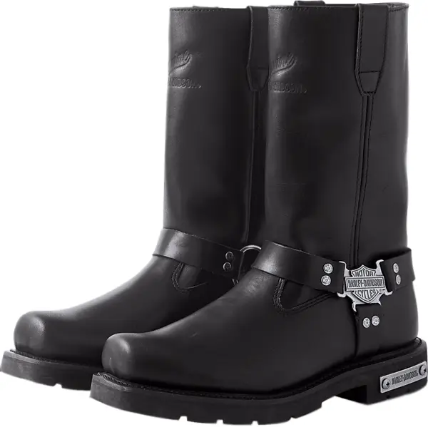 Black Leather Motorcycle Boots with Buckle