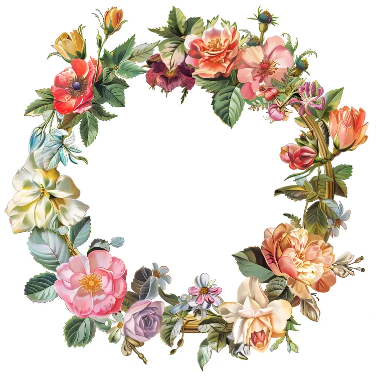 Beautiful Floral Wreath with Colorful Flowers