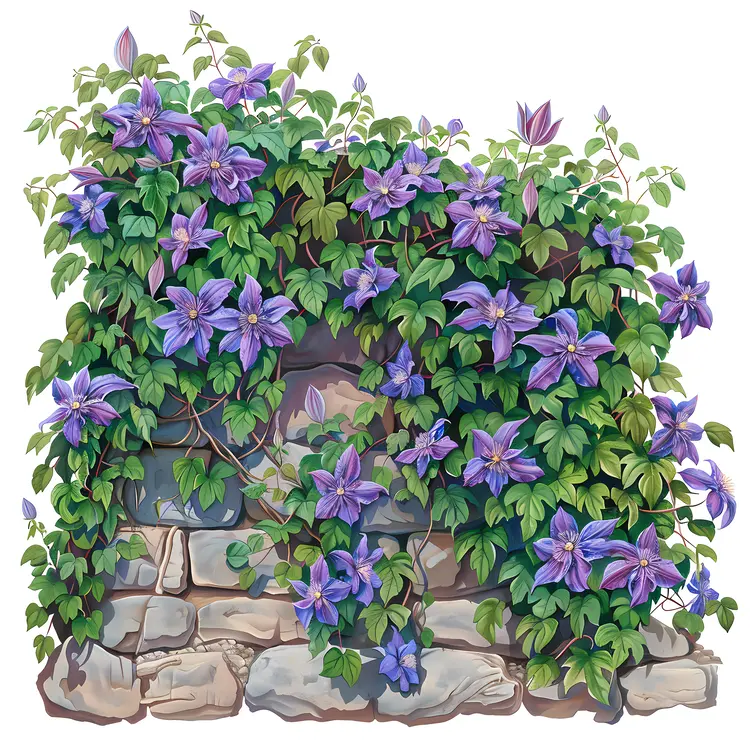 Purple Flowers on a Stone Wall