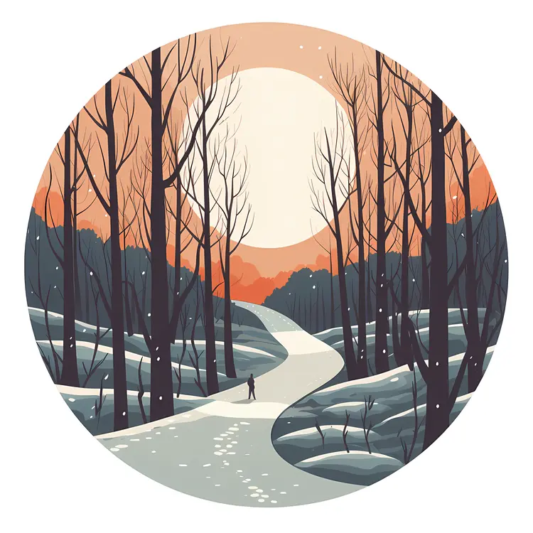 Snowy Forest at Sunset