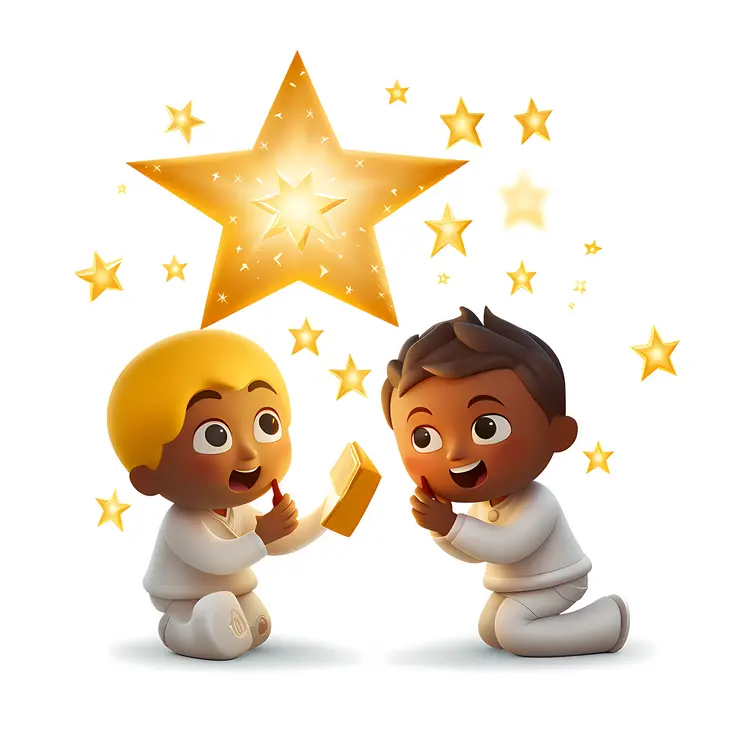 Two Happy Boys with Golden Star