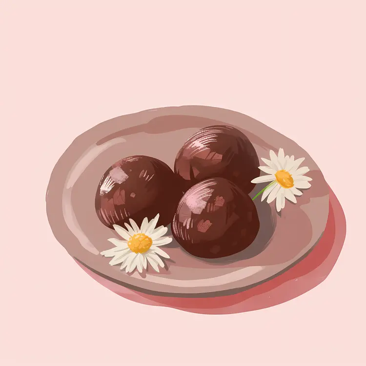 Chocolate Balls with Daisies on Plate