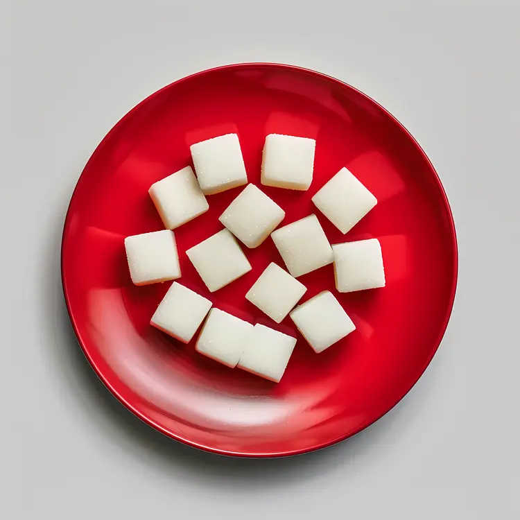 Sugar Cubes Arranged on Red Plate