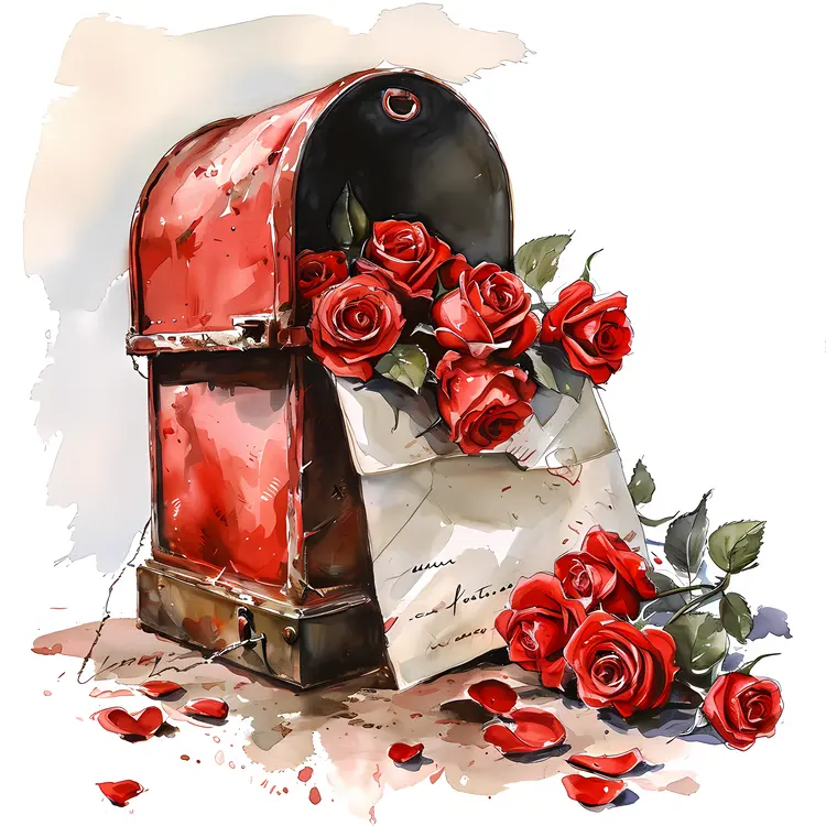 Red Mailbox with Roses and Letters