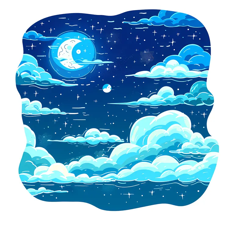 Starry Night Sky with Clouds and Moon