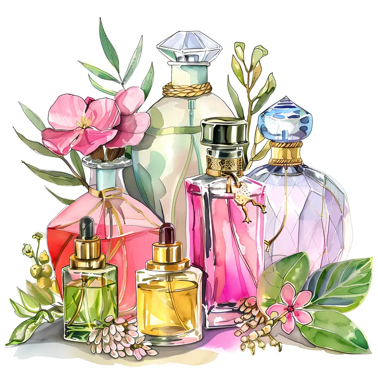 Elegant Perfume Collection with Floral Decor