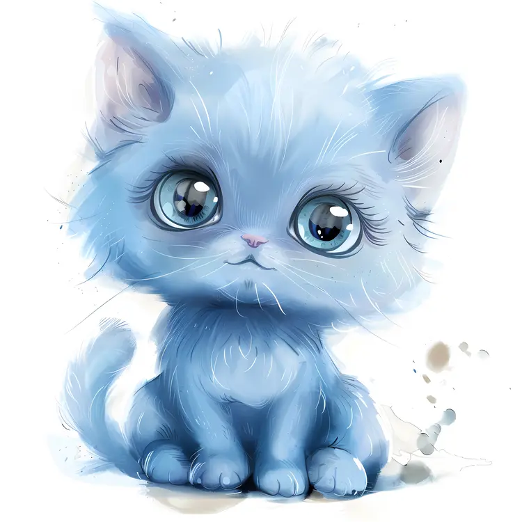 Adorable Blue Kitten Drawing
