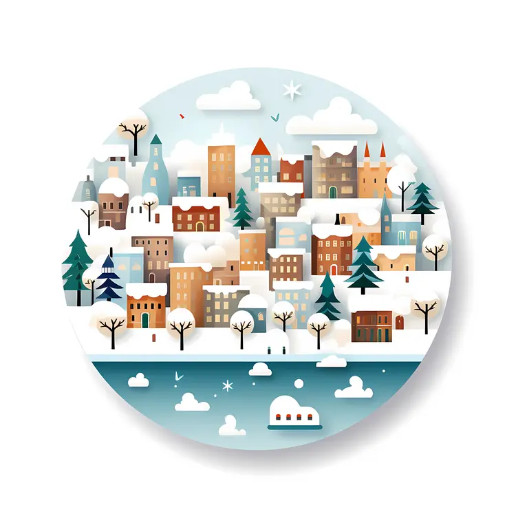Snowy Village with Colorful Buildings
