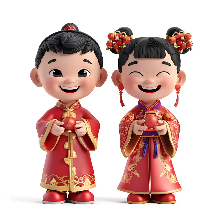 Children in Traditional Chinese Clothing for Chinese New Year